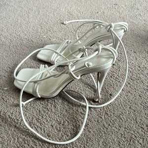 White lace up heels